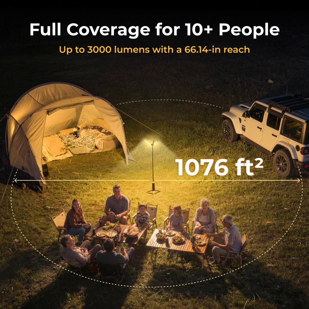 BougeRV T1 campsite coverage up to 3000 lumens